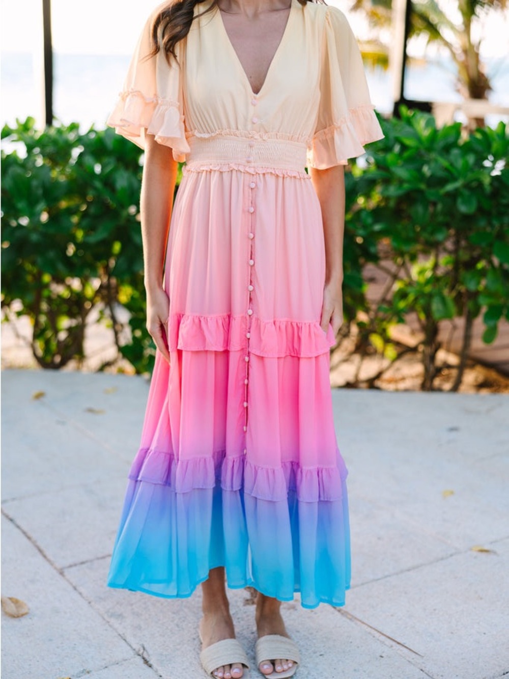 Into The Sunset Pink Ombre Midi Dress by Aura Barbiecore Girlhoodcore Fairycore